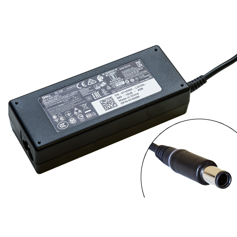Dell / HP 90W Big Center Pin Laptop Power Adapter (19.5V 4.62A / 19V 4.74A, 7.4mm x 5.0mm Barrel, Original Imported Lot)