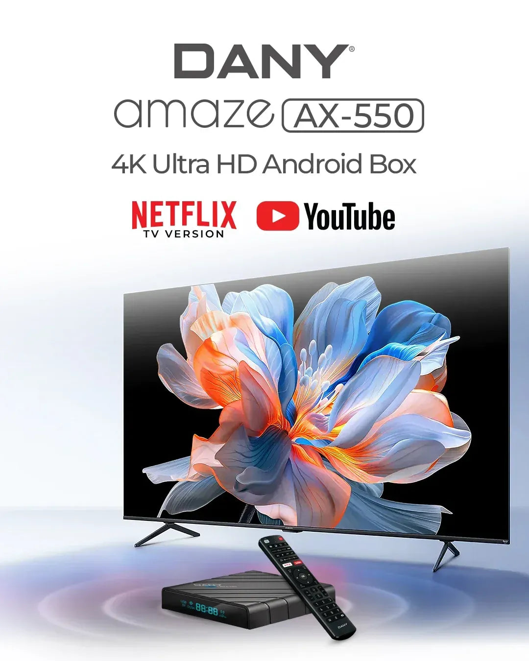 Dany Amaze AX-550 4K Ultra HD Smart Android TV Box (2GB RAM, 16GB ROM, Dual Wi-Fi, Voice Remote)