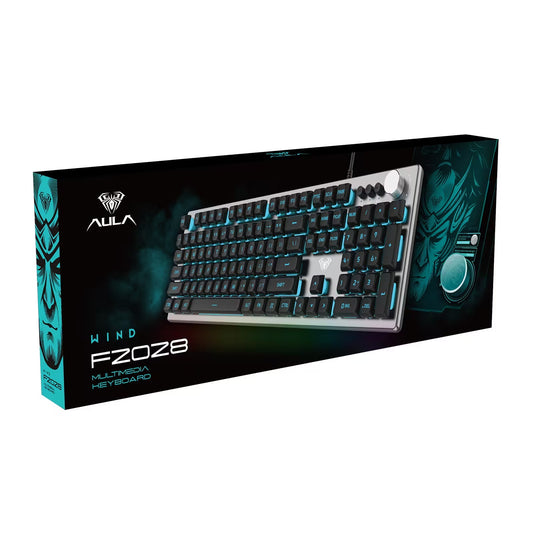 AULA F2028 Wired Gaming Keyboard (Custom Macro Software Support, RGB Backlight, Multi-Function Media Knob)