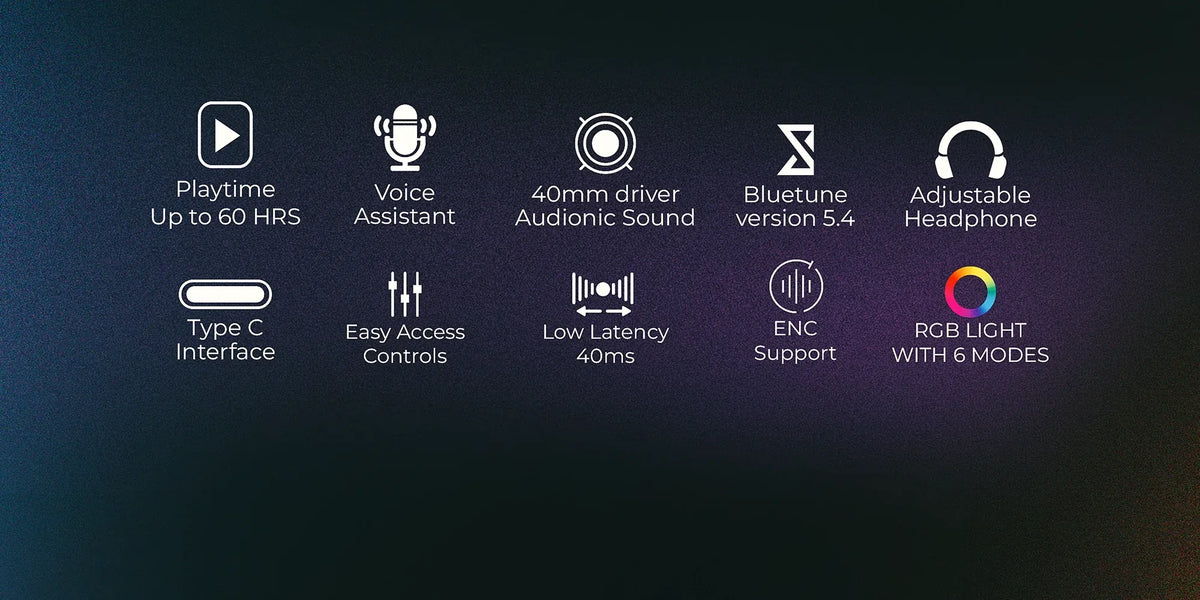 Audionic Hammer Wireless Over-Ear Gaming Headphones (Bluetooth 5.4, RGB Lights)