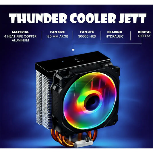Thunder Jett TCC-DG120 CPU Air Cooler (Direct Contact Heatpipes, PWM Cooling Fan, Dynamic Lighting)