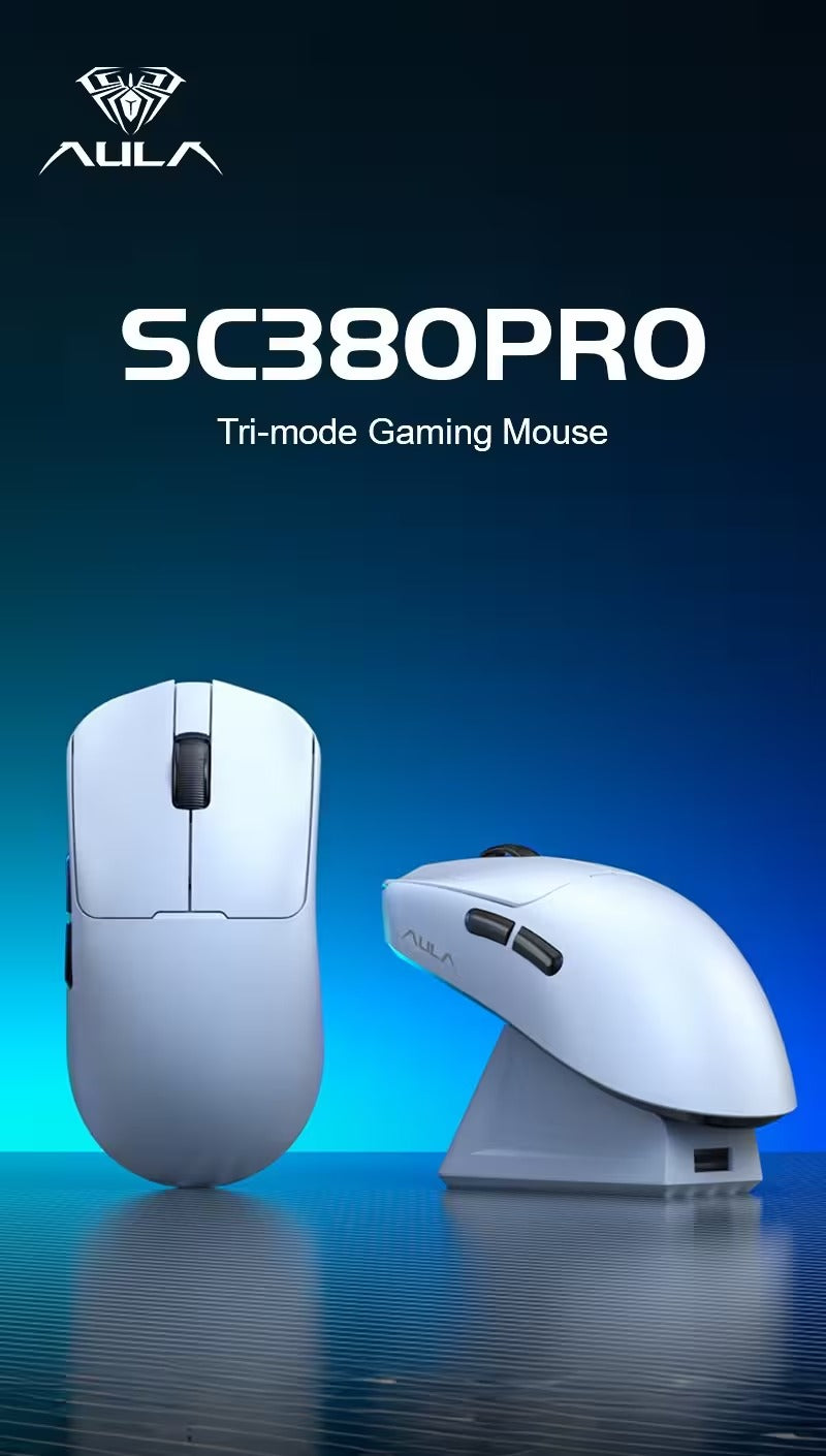 AULA SC380 Pro Tri-Mode Lightweight Wireless Gaming Mouse with Charging Dock (PAW3311 Sensor, 12000 DPI, 1000Hz Polling Rate, 55g Ultra-Light)