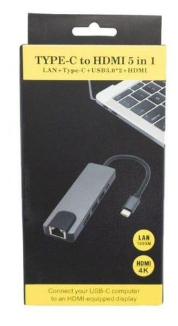 5-in-1 Type-C Multiport Adapter Hub ( HDMI, RJ45 Ethernet LAN, USB 3.0, USB-C PD Charging)