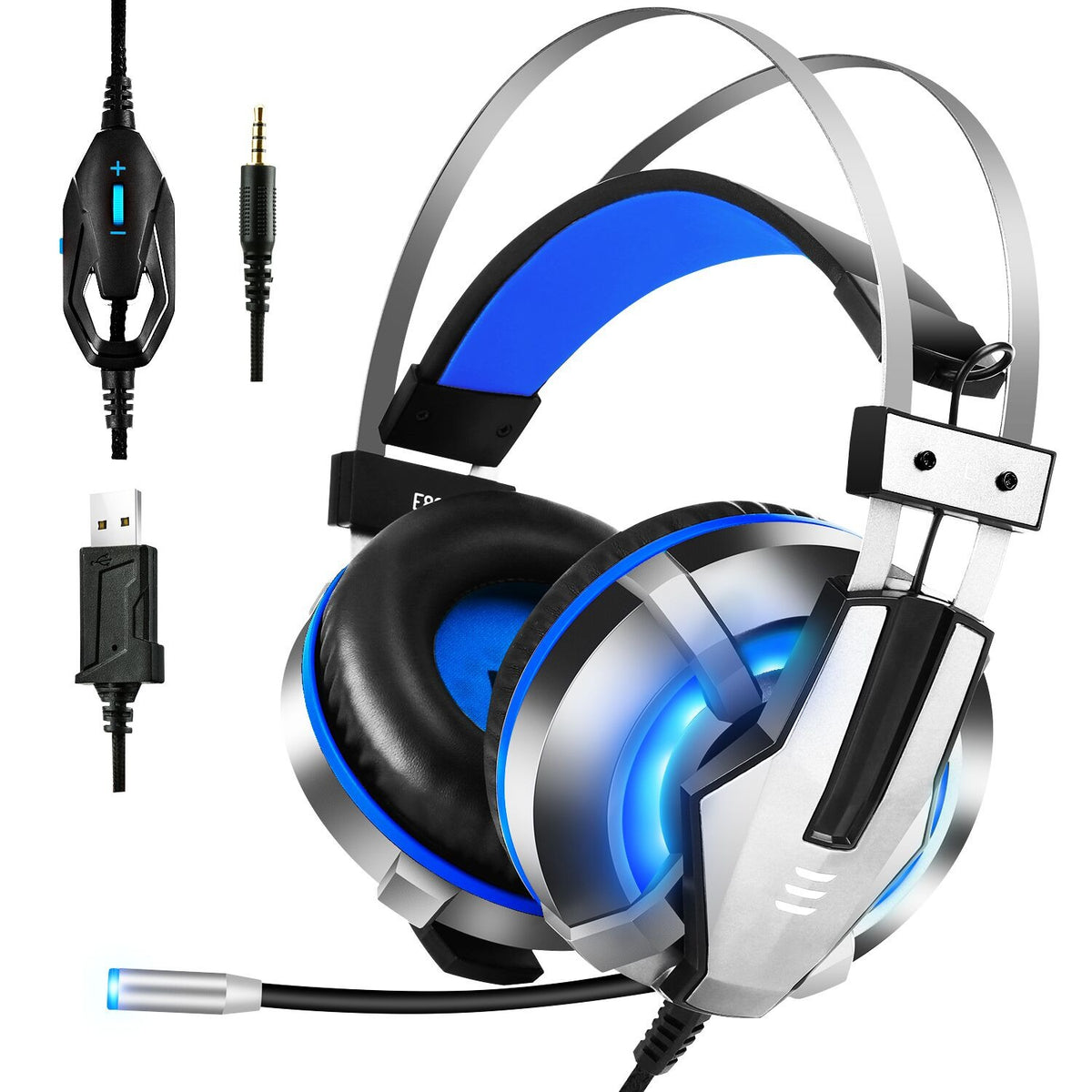 EKSA E800 Stereo Sound Wired Gaming Headset with Noise-Canceling Mic & LED Lights (3.5mm + USB)