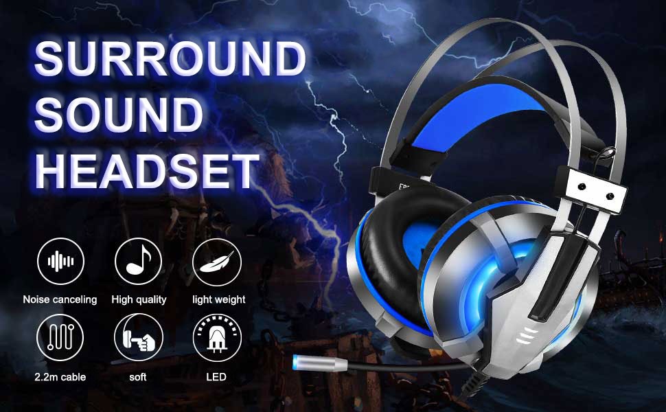 EKSA E800 Stereo Sound Wired Gaming Headset with Noise-Canceling Mic & LED Lights (3.5mm + USB)