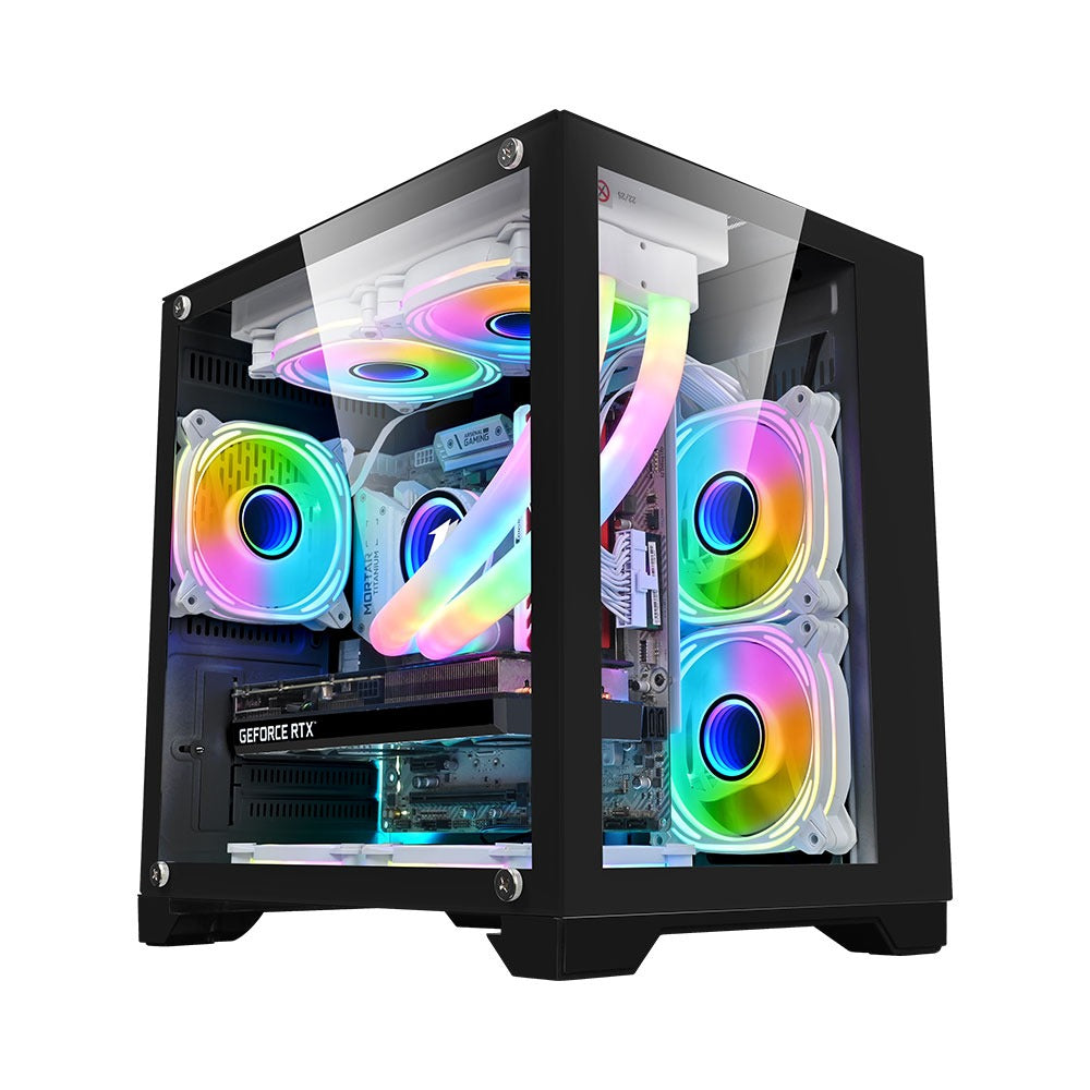 1st Player MV5 MegaView Dual Tempered Glass Gaming PC Casing (Micro-ATX, Aquarium Design, No Fans Included)