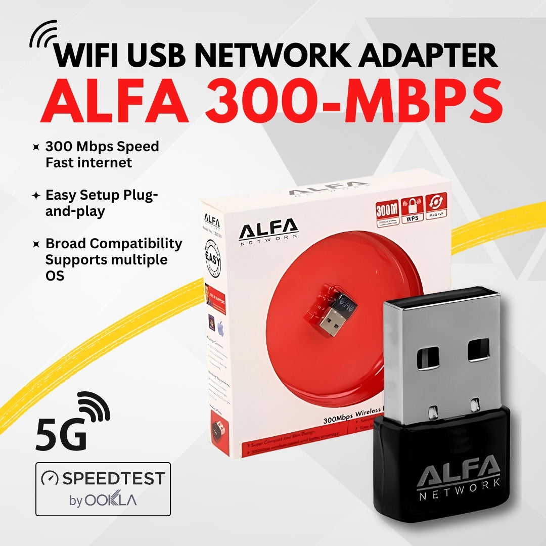 Alfa 300Mbps Wireless USB Wi-Fi Adapter (High-Gain Strong Signal Receiver Dongle)