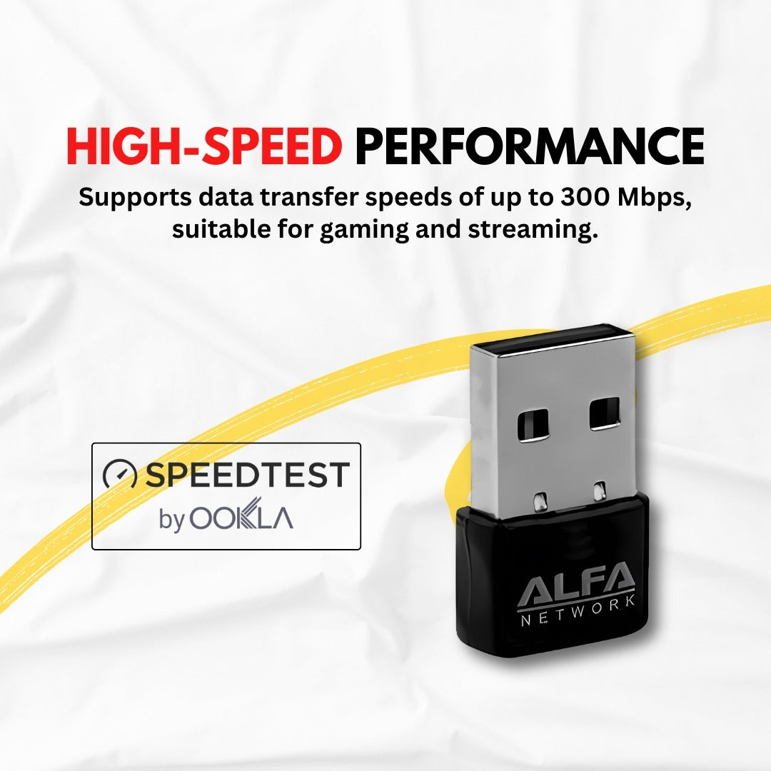 Alfa 300Mbps Wireless USB Wi-Fi Adapter (High-Gain Strong Signal Receiver Dongle)