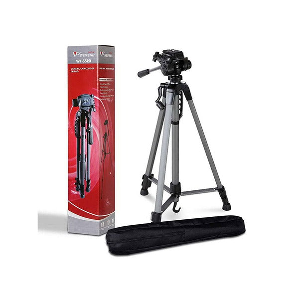 Weifeng WF-3520 Professional Lightweight Camera & Mobile Tripod Stand (3-Way Pan Head, Gear Center Column, Quick Release Plate)
