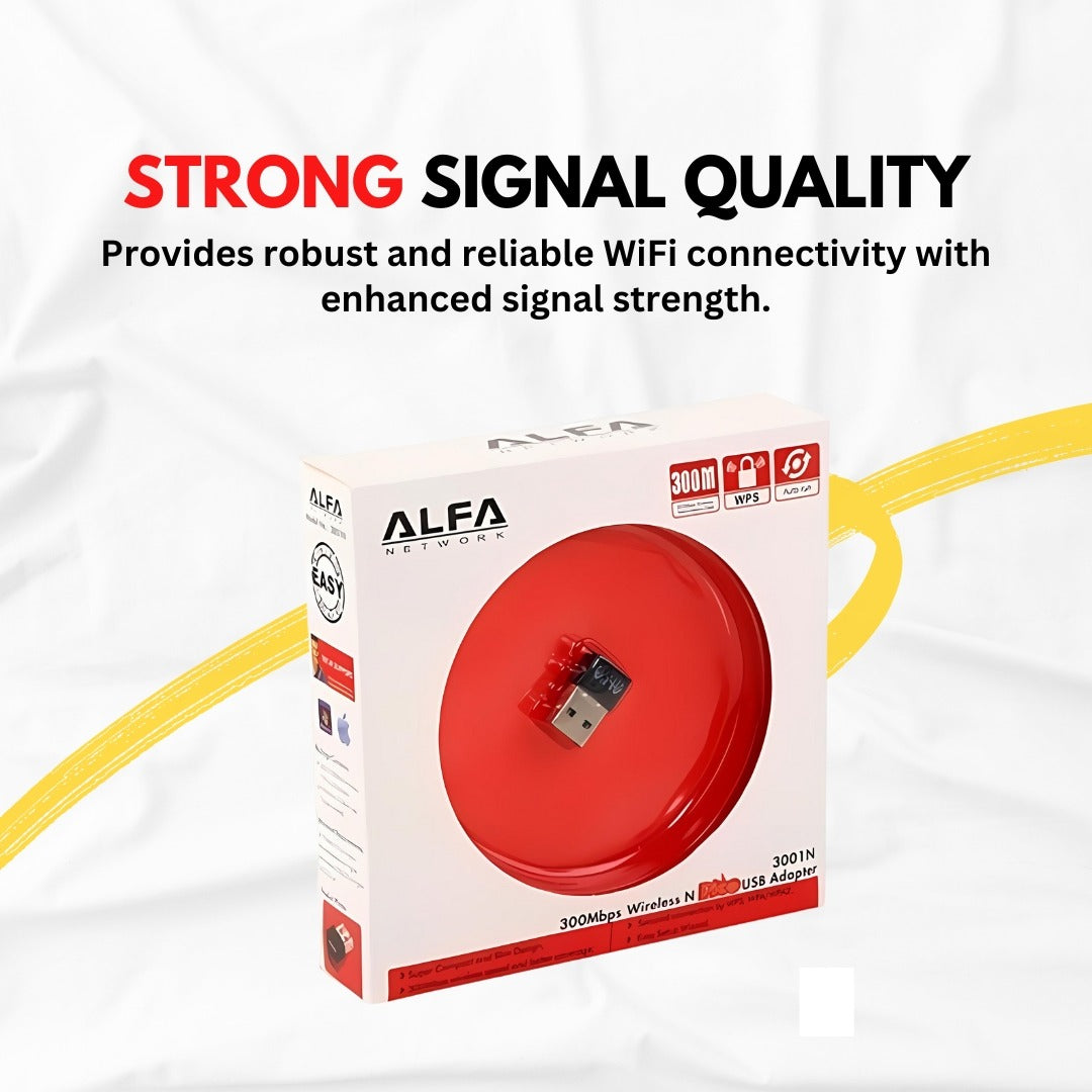 Alfa 300Mbps Wireless USB Wi-Fi Adapter (High-Gain Strong Signal Receiver Dongle)