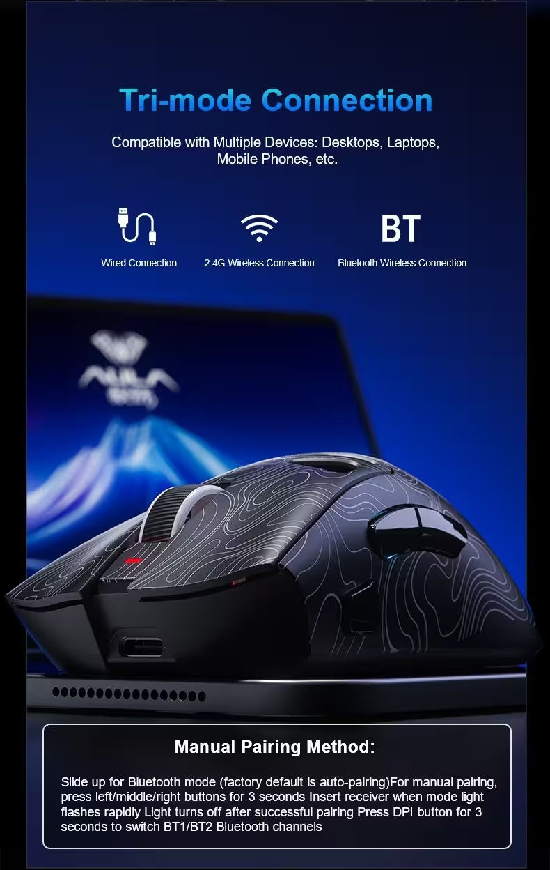 AULA SC620 Tri-Mode Lightweight Wireless Gaming Mouse (PAW3311 Sensor, 12000 DPI, 1000Hz Polling Rate, 67g Honeycomb Shell)
