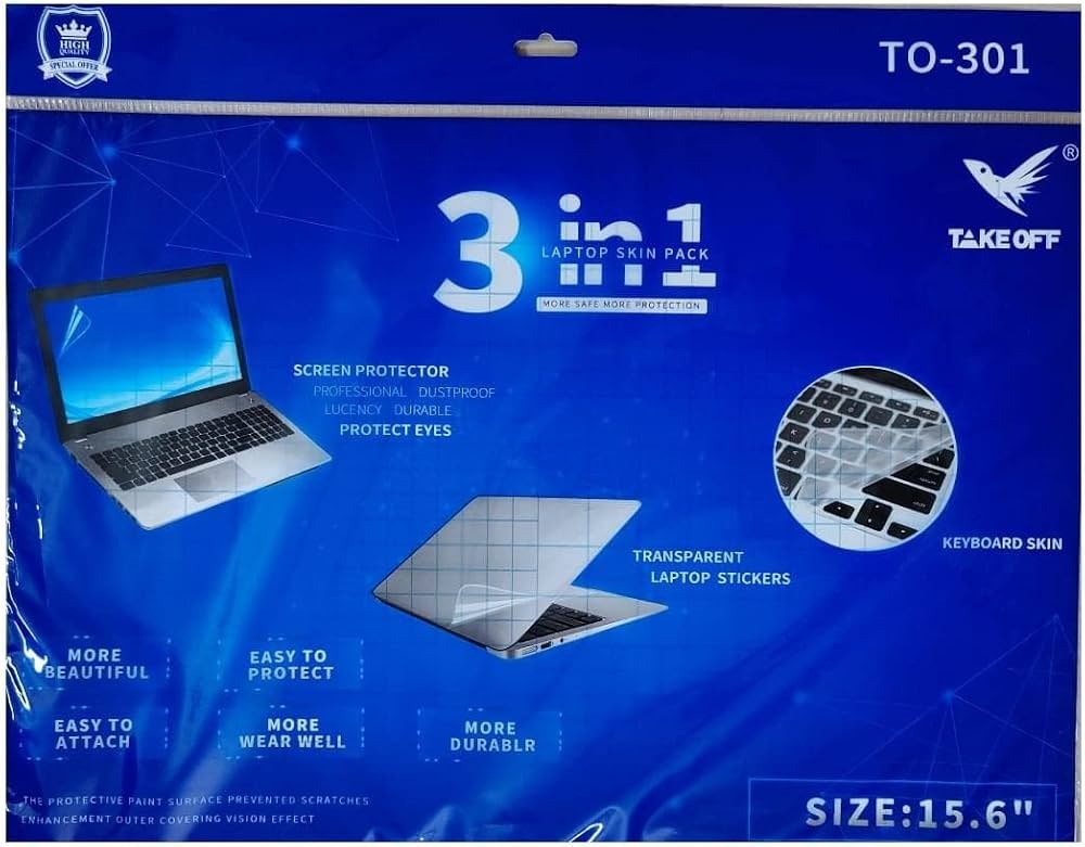 15.6-Inch Universal Laptop 3-in-1 Protection Kit (Screen Guard, Keyboard Cover, Back Body Skin)