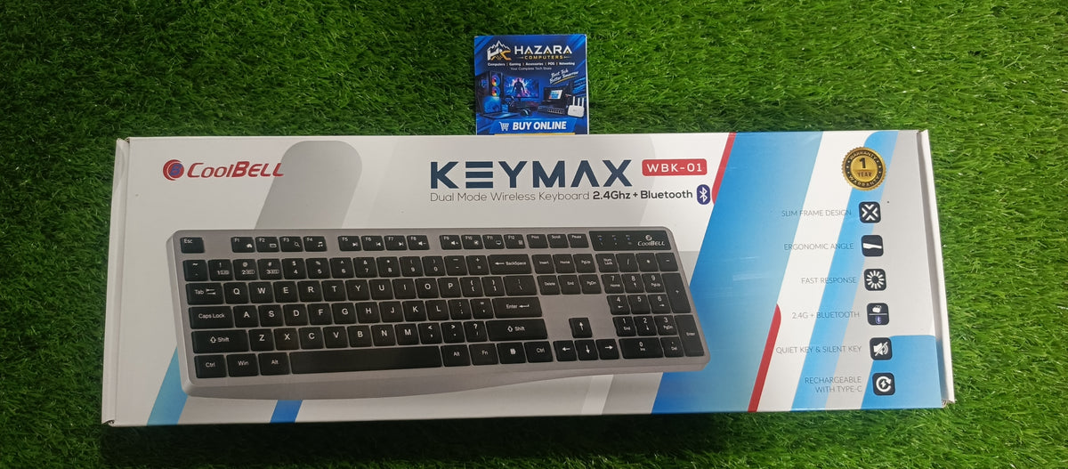 CoolBell KeyMax WBK-01 Dual Mode Wireless & Bluetooth Keyboard (Slim Ergonomic Design, Silent Keys, Multi-Device)