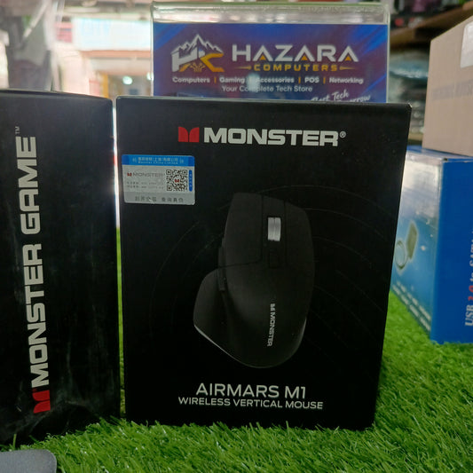 Monster Airmars M1 Wireless Vertical Ergonomic Mouse (2.4G + Bluetooth, PAW3212 Optical Sensor, RGB Lighting)
